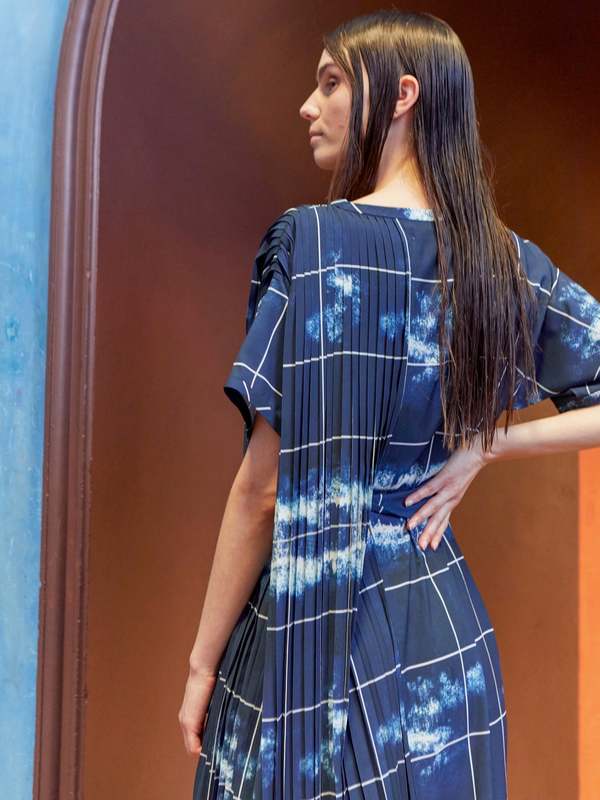 Henrik Vibskov Smooth Plisse Dress - Dark Tie Dye Checks | Garmentory