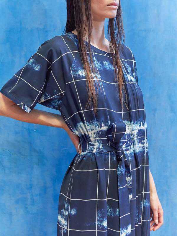 Henrik Vibskov Smooth Plisse Dress - Dark Tie Dye Checks | Garmentory
