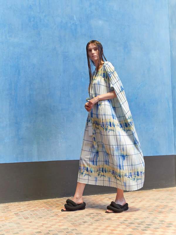 Henrik Vibskov Smooth Plisse Dress - Dark Tie Dye Checks | Garmentory