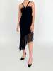 Asymmetrical Silk Halter Dress - Black - Thumbnail 1