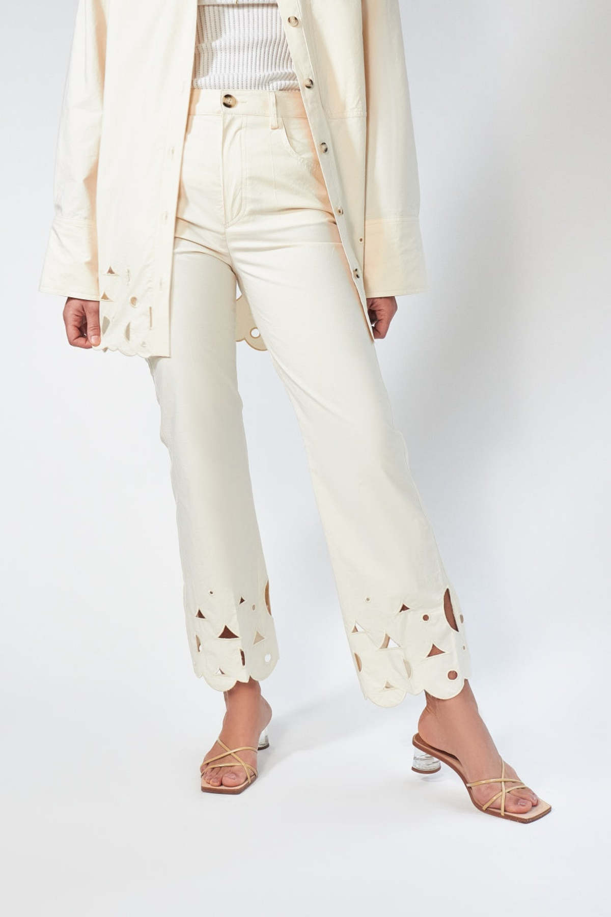 Nanushka Zoey Cotton Pants - Creme - Image 1 of 7