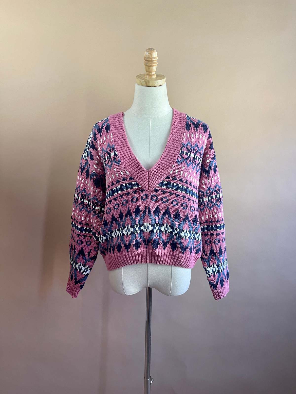 Vintage Paris Sport Club Pattern Sweater - pink multi | Garmentory