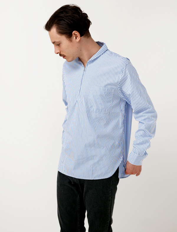 Our Legacy Shawl Zip Shirt Blue Stripe | Garmentory