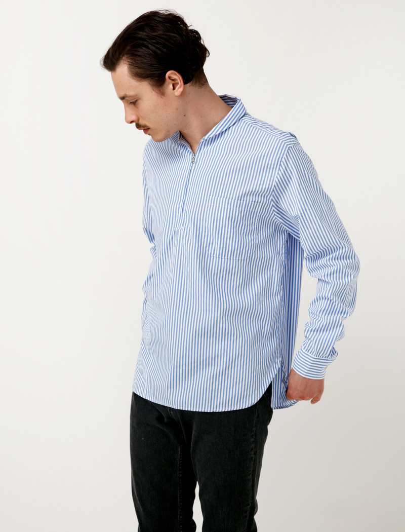Our Legacy Shawl Zip Shirt Blue Stripe | Garmentory