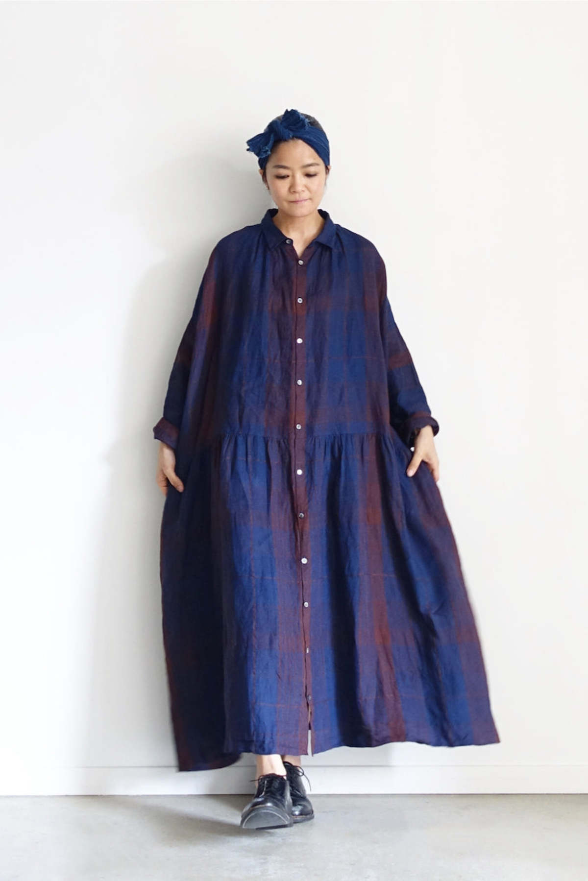 ichi Antiquites Linen INDIGO Henly Dress