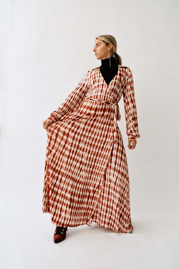 red and white tie dye dress Red-white Tie-dye Maxi Dress With Spaghetti Straps