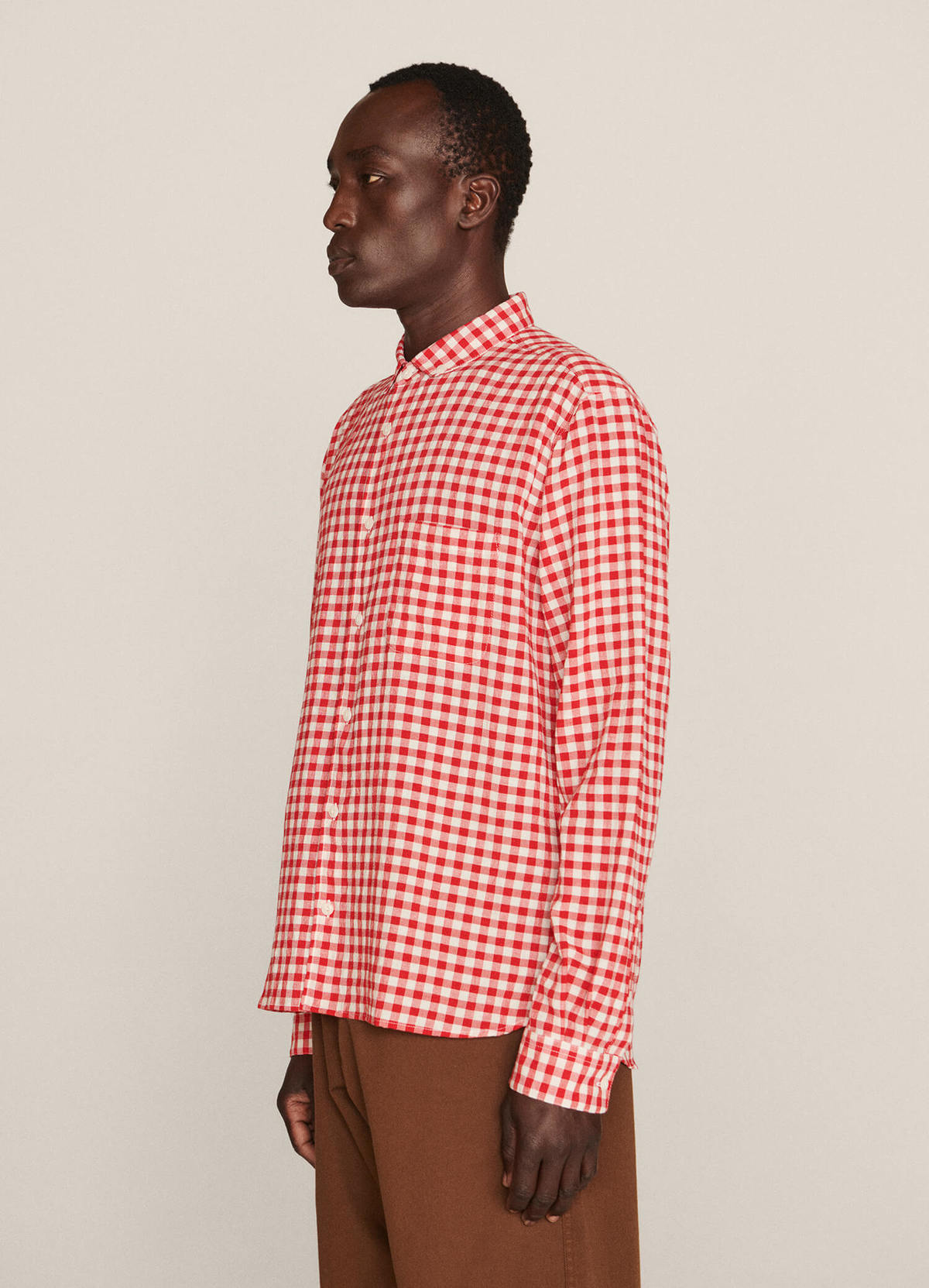 マスオ　　 　COTTON LINEN GINGHAM SHIRT YMC Dean Cotton Linen Gingham Shirt - Ecru/Red | Garmentory