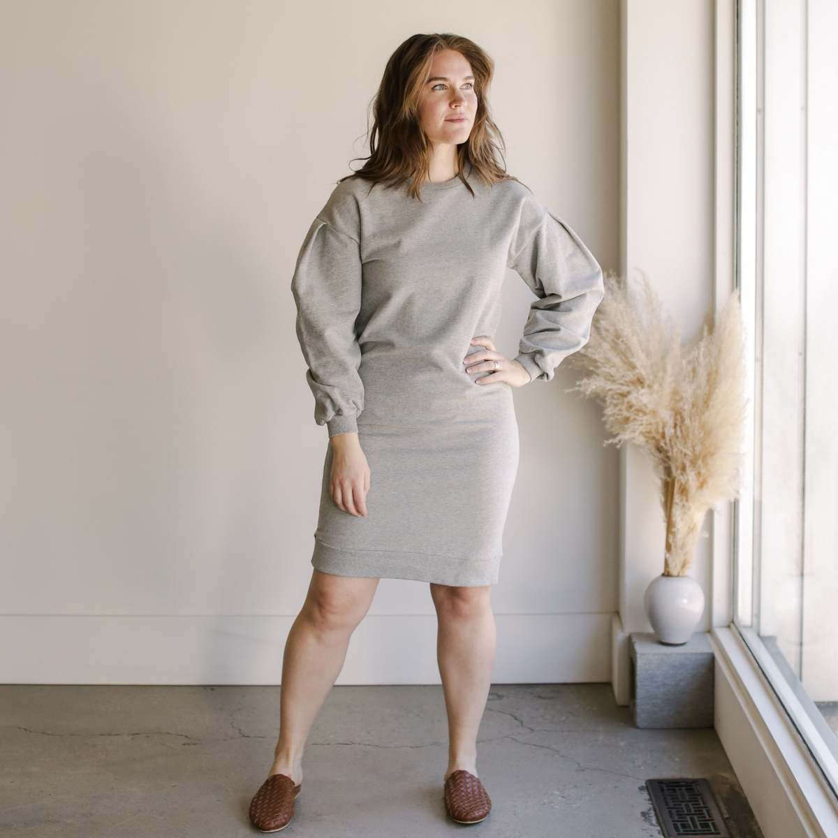 sachin and babi light blue dress Rhuody Women'S Dress Long Sleeve Dress Solid Color Crewneck Loose Flowy  Ruched Dresses Classic Simple Clothes Dark Gray M