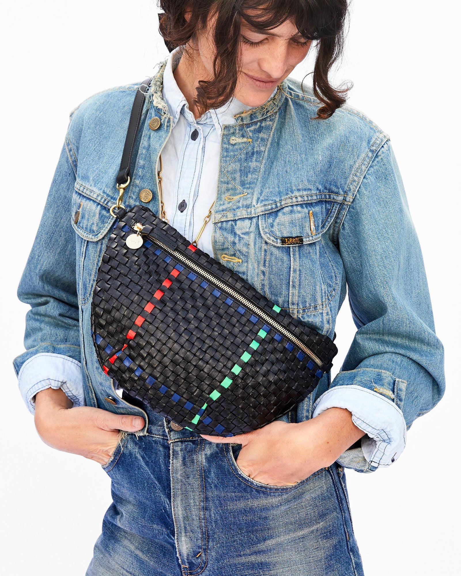 Clare V. Grande Fanny Pack - Black Plaid Woven Checker | Garmentory