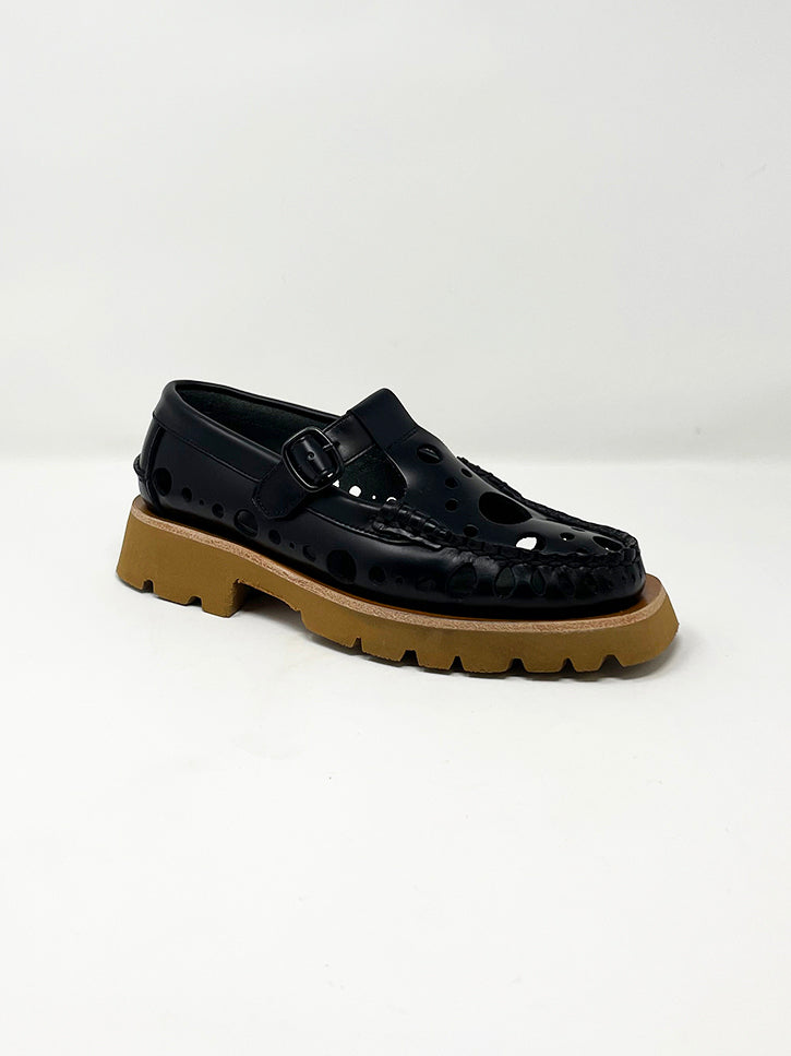 Hereu Alber Sport Perforated loafer Black/Beige Garmentory