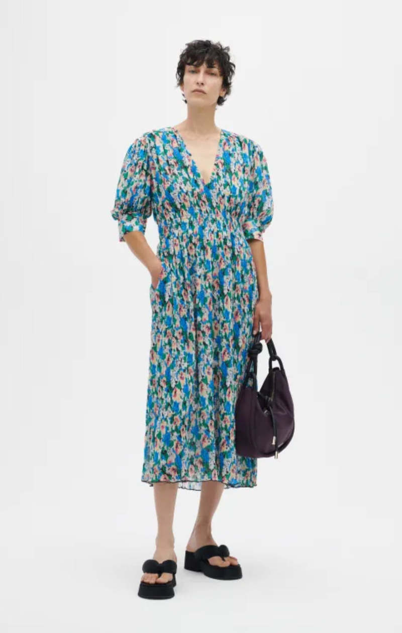 ganni blue floral beaded dress Pleasted Georgette Mini - Azure 鞋码:11.5