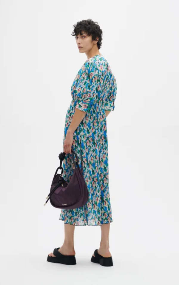 Ganni Pleasted Georgette Mini Dress - Floral Azure Blue