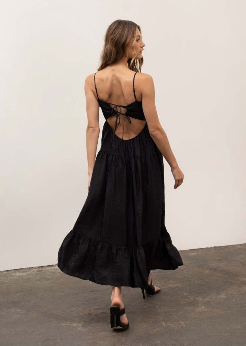 Moon River Open Back Thin Strap Maxi Dress - Black | Garmentory