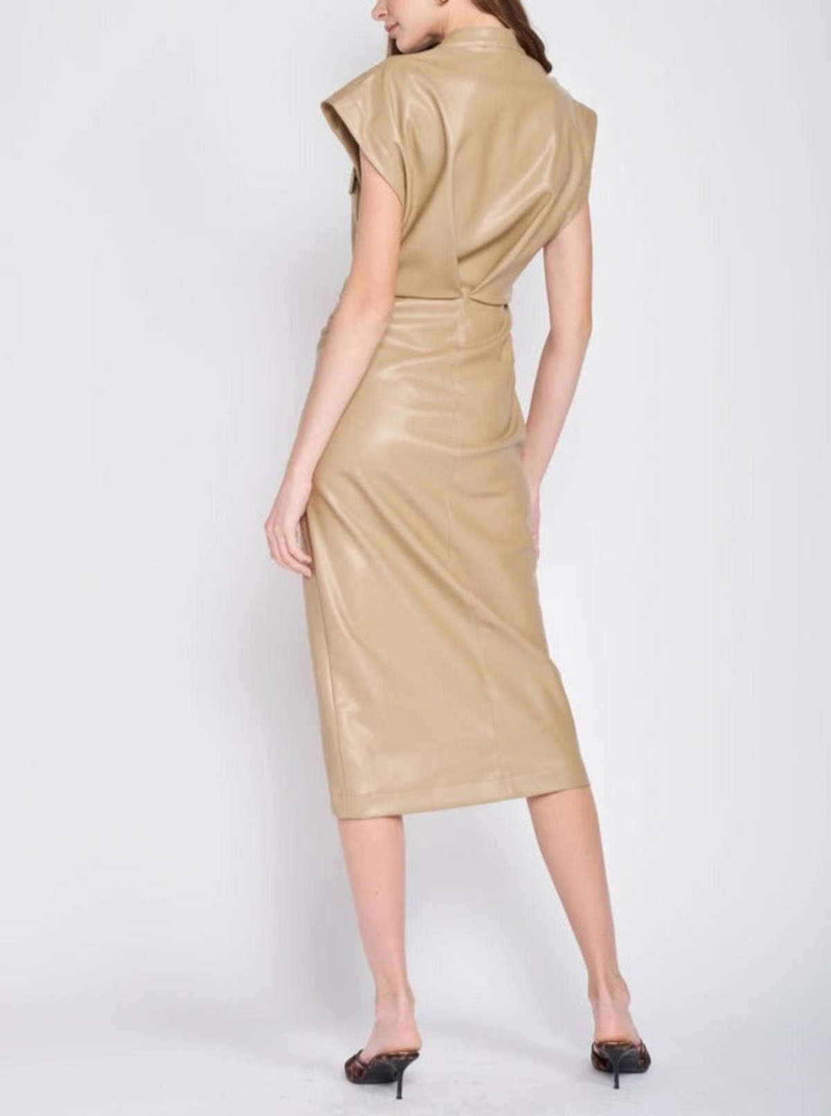 En Saison Vegan Leather Midi Dress - Natural En Saison Vegan Leather Midi Dress - Natural