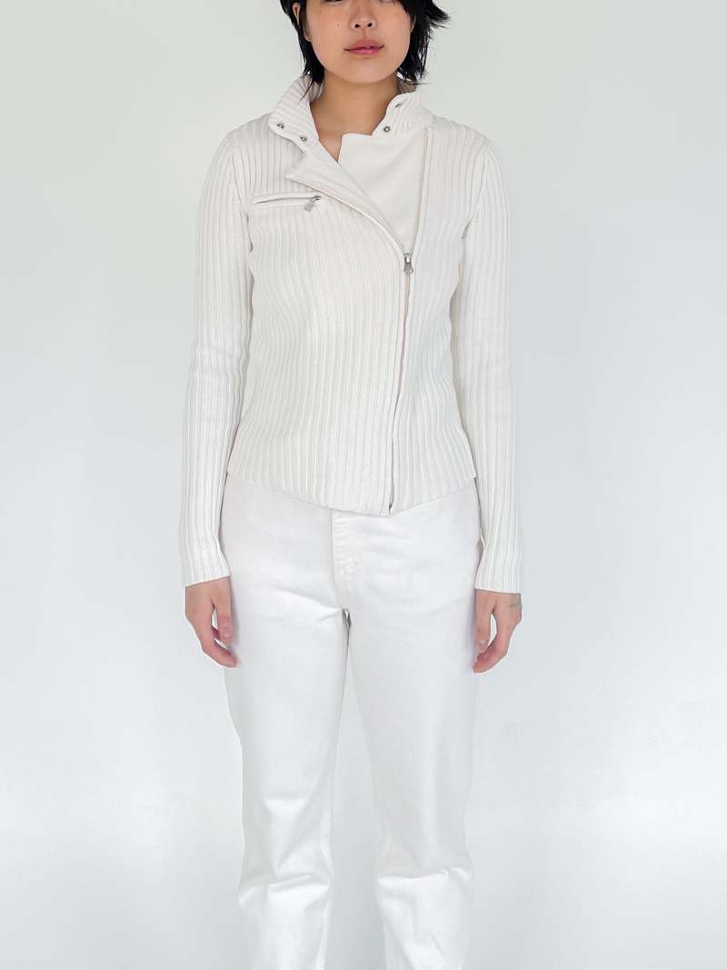 Asymmetrical Zip Knit Cardigan - White 