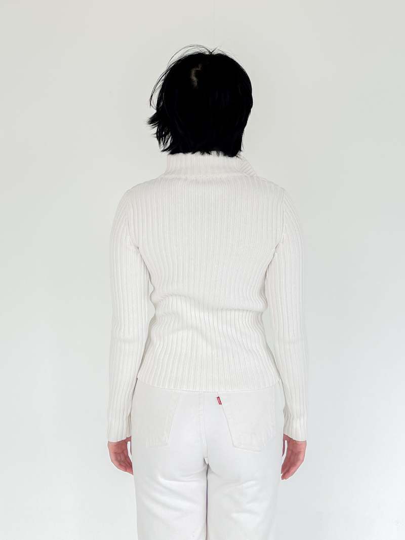 Asymmetrical Zip Knit Cardigan - White 