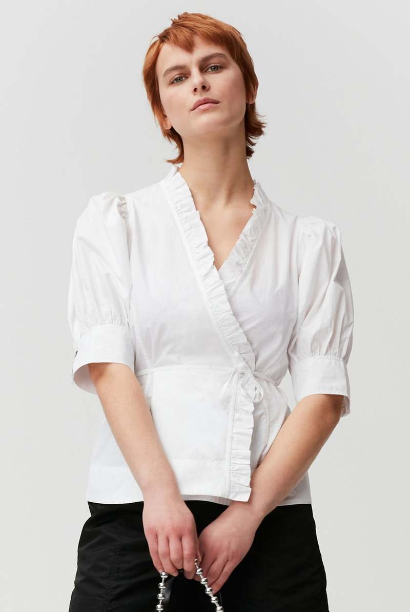 Ganni Wrap Top - Bright White | Garmentory