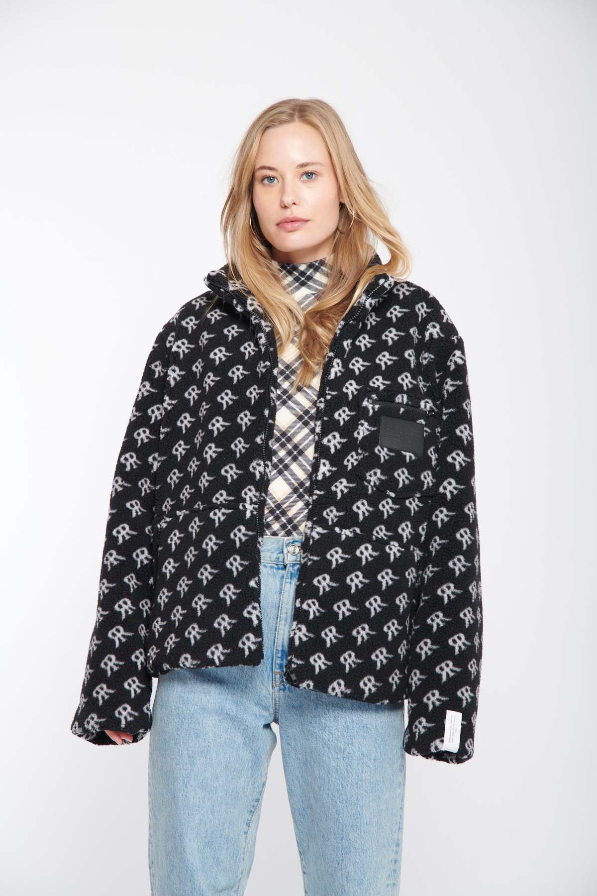 Rokh LEATHER PATCH FLEECE JACKET Rokh LEATHER PATCH FLEECE JACKET 