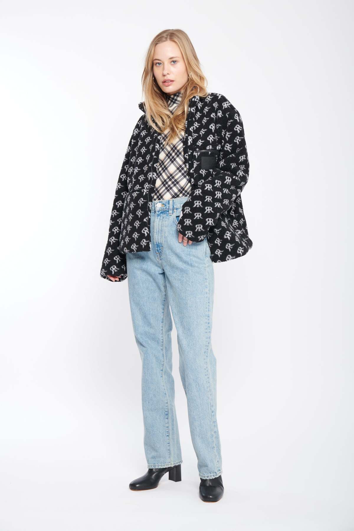Rokh LEATHER PATCH FLEECE JACKET Rokh】LEATHER PATCH FLEECE JACKET 