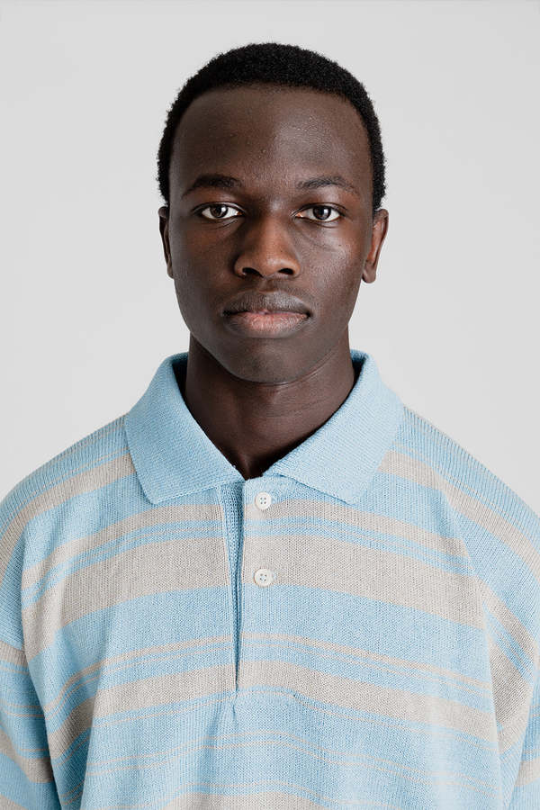 Nanamica H/S Stripe Polo Sweater - Sax | Garmentory