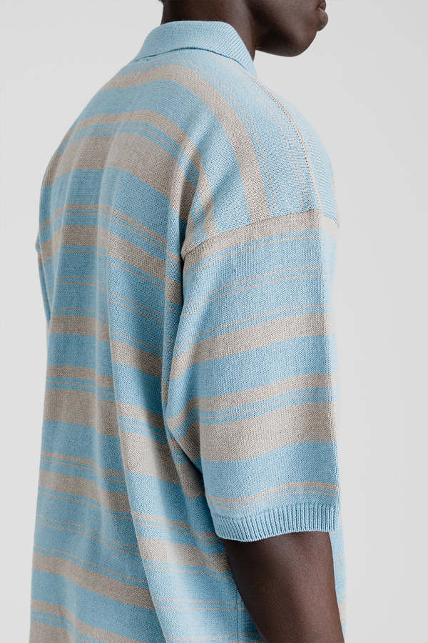 Nanamica H/S Stripe Polo Sweater - Sax | Garmentory