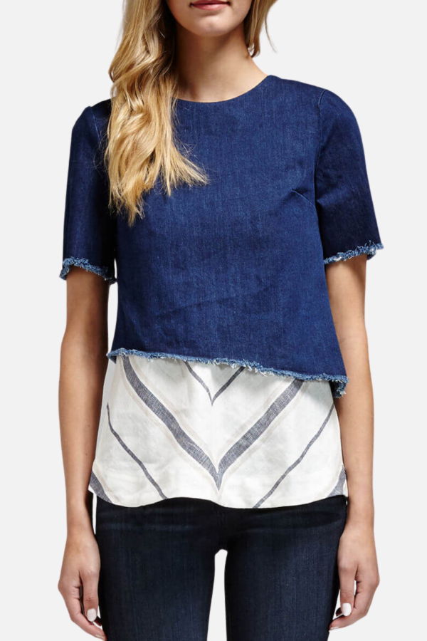 NICHOLAS Denim Asymmetric Tie Back Top - Dark Denim
