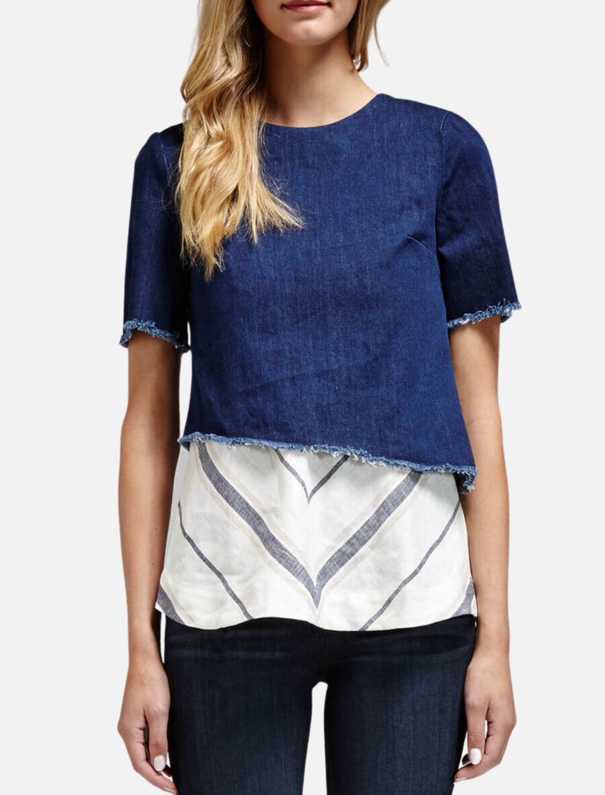 NICHOLAS Denim Asymmetric Tie Back Top - Dark Denim - Image 1 of 5