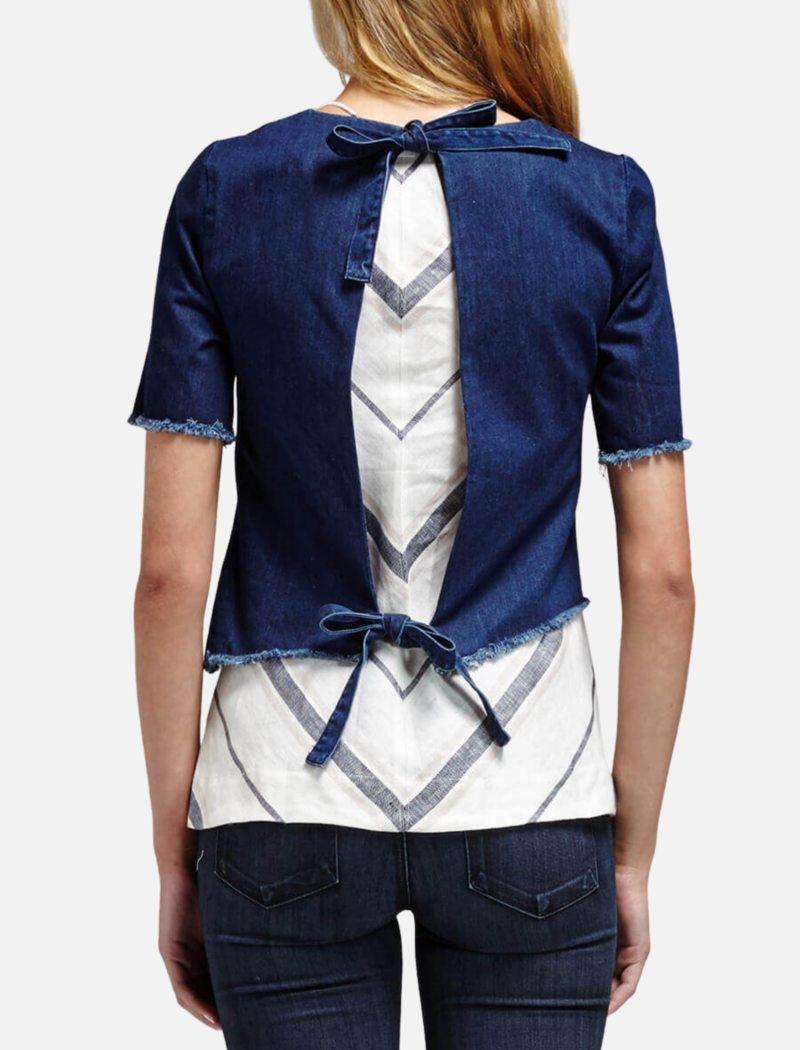 NICHOLAS Denim Asymmetric Tie Back Top - Dark Denim
