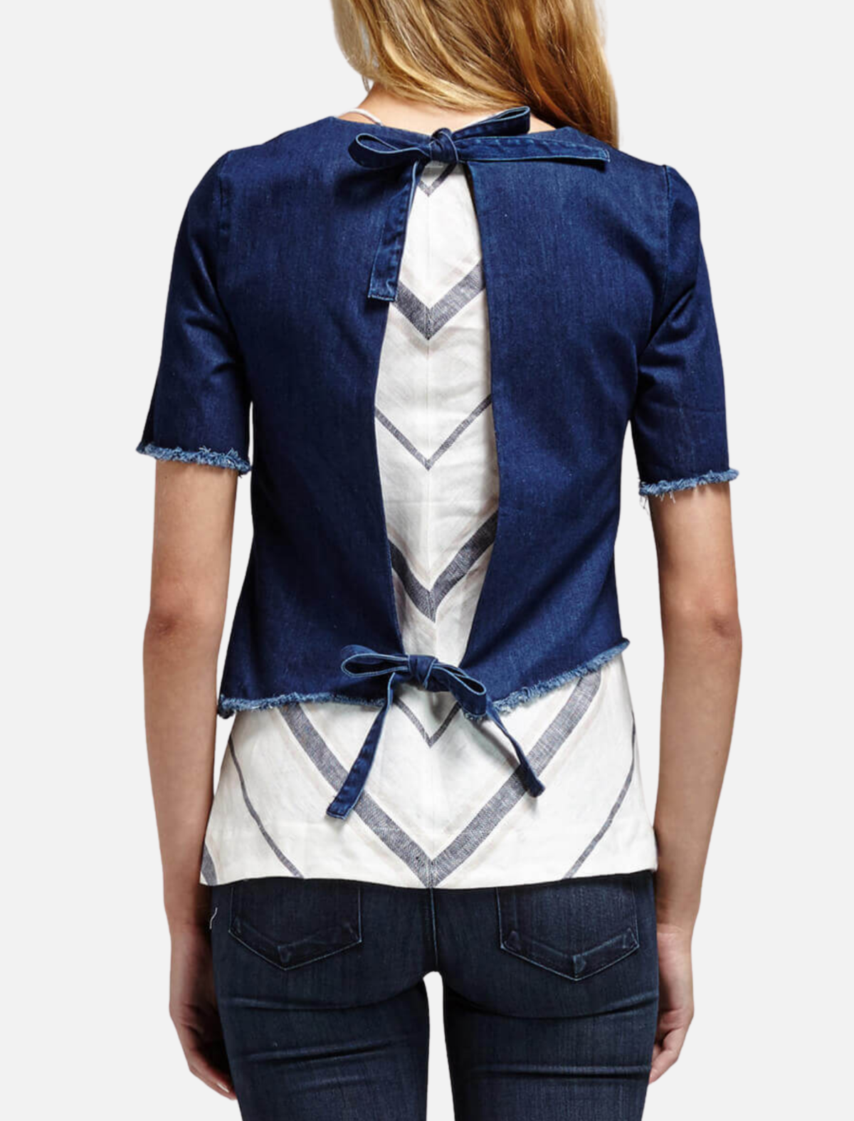 NICHOLAS Denim Asymmetric Tie Back Top - Dark Denim - Image 3 of 5