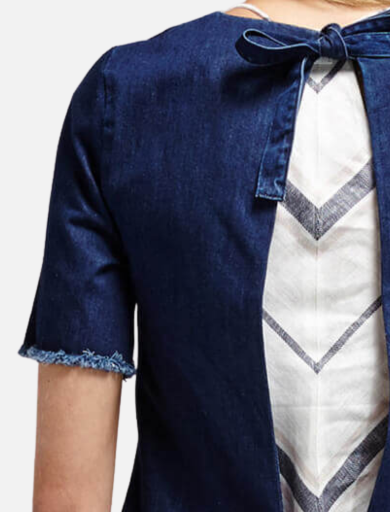 NICHOLAS Denim Asymmetric Tie Back Top - Dark Denim