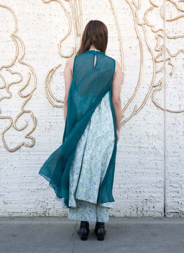 KAAREM Glass Overlap Side Slit Organza Silk Dress - Turquoise/Sea Green |  Garmentory