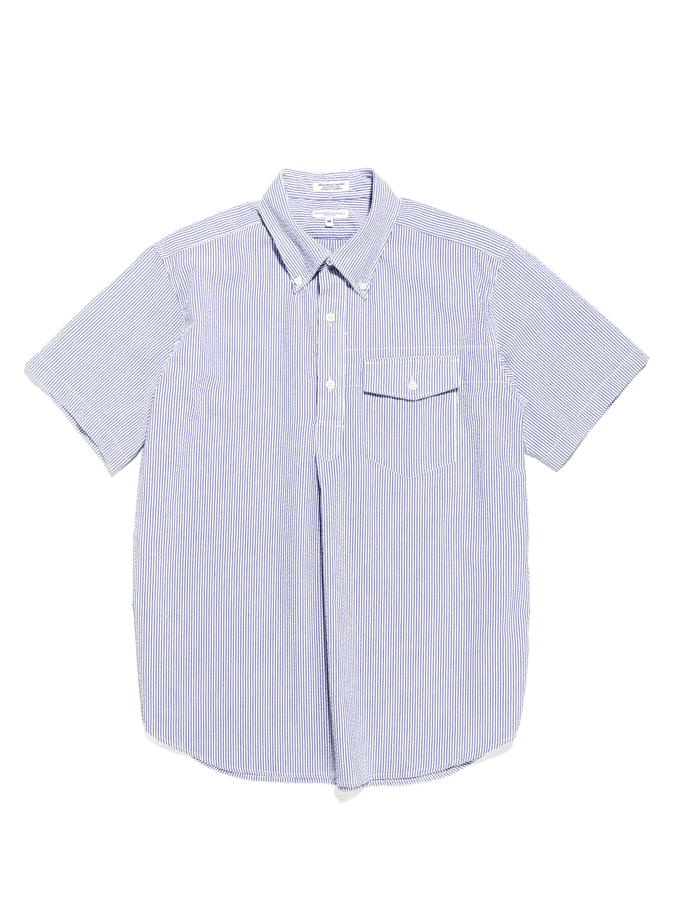 Engineered Garments Popover BD Shirt - Blue/White Seersucker