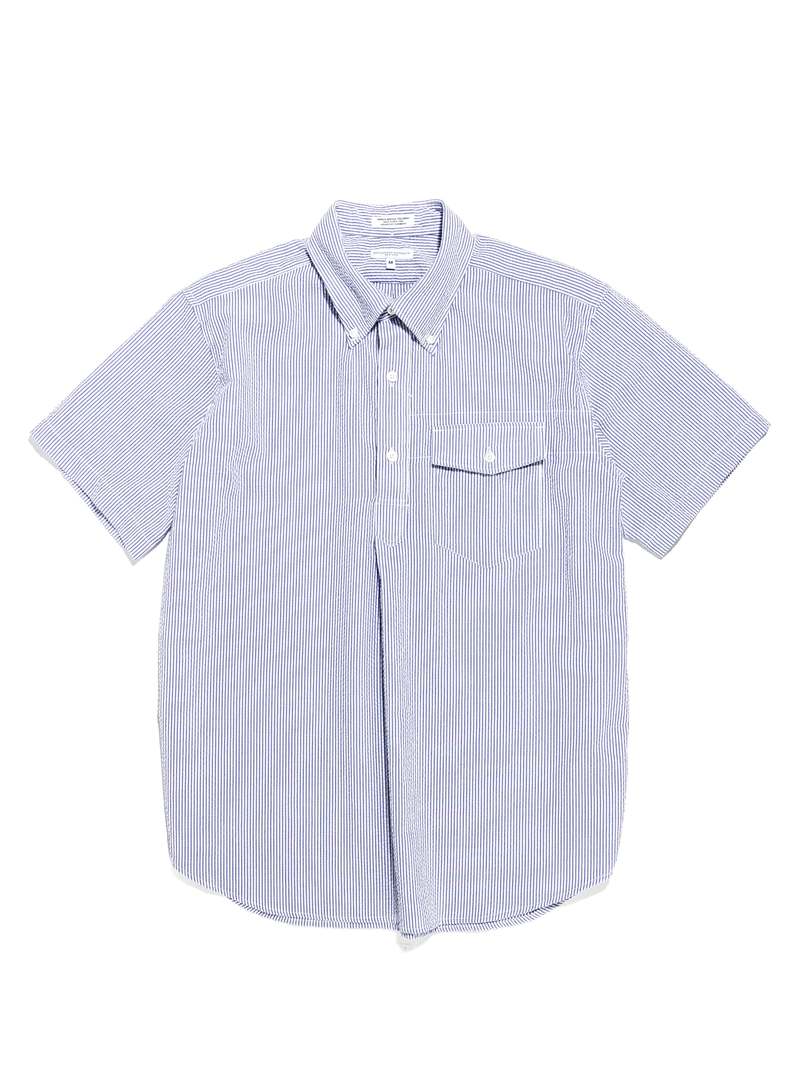 Engineered Garments Popover BD Shirt - Blue/White Seersucker