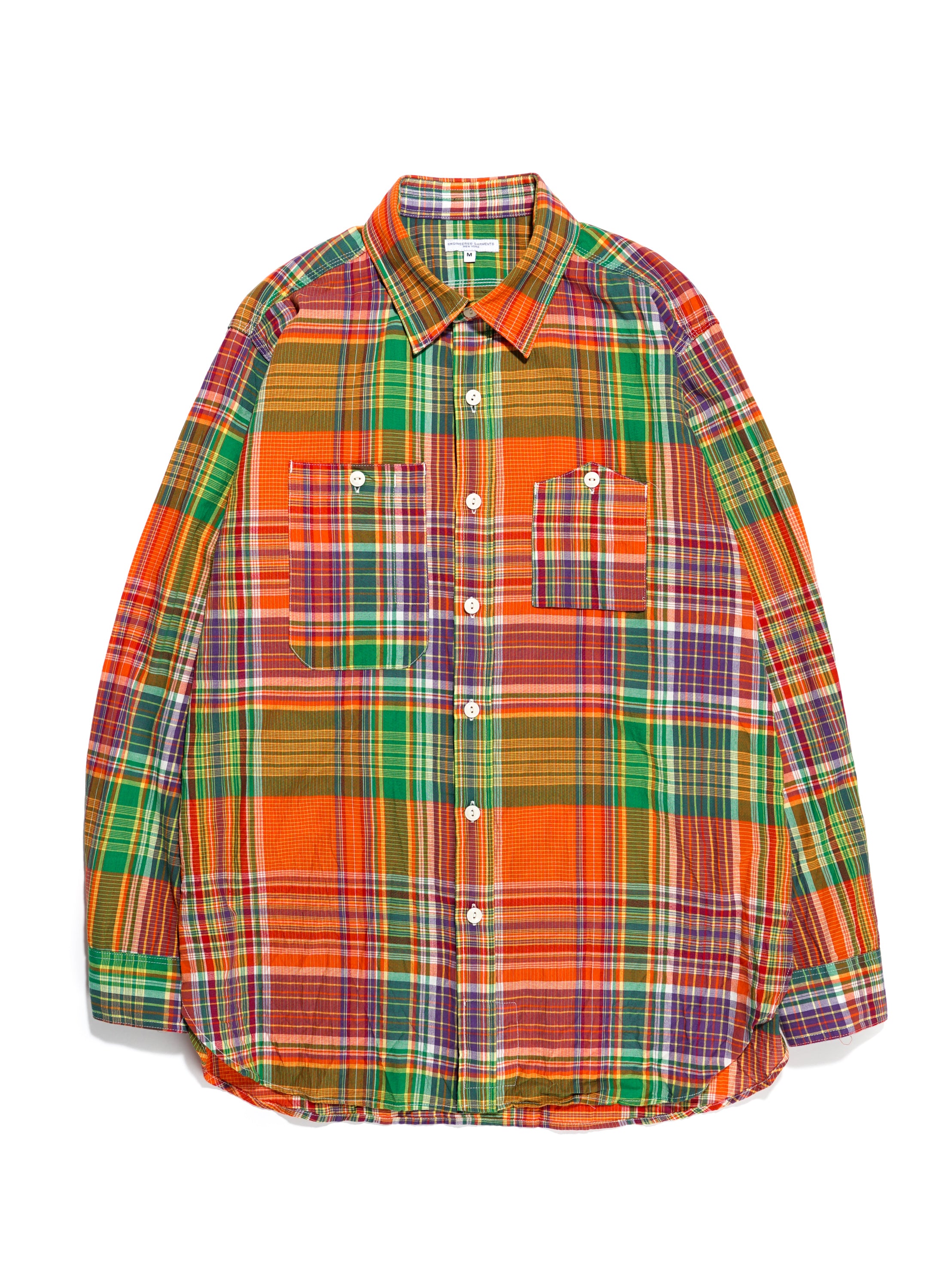 engineered garments WorkShirtOrangePlaid Engineered Garments Cotton Broadcloth Work Shirt - Orange