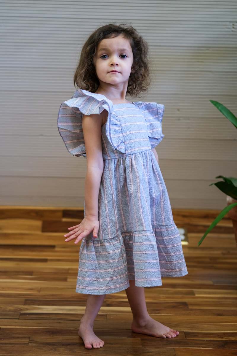 kids My Little Cozmo Emma Dress Organic Seersucker