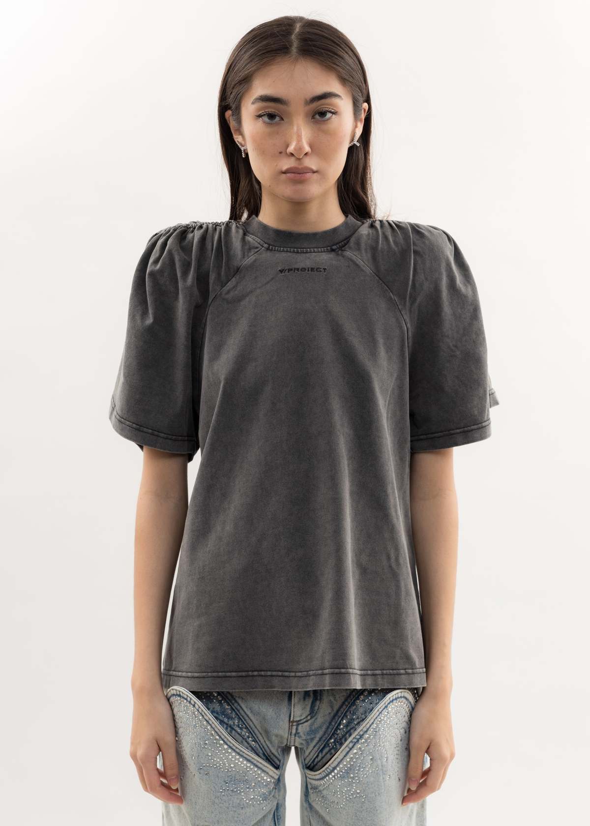 トップス Y PROJECT RUCHED SHOULDER T-SHIRT Y/project RUCHED SHOULDER T-Shirt - Grey | Garmentory