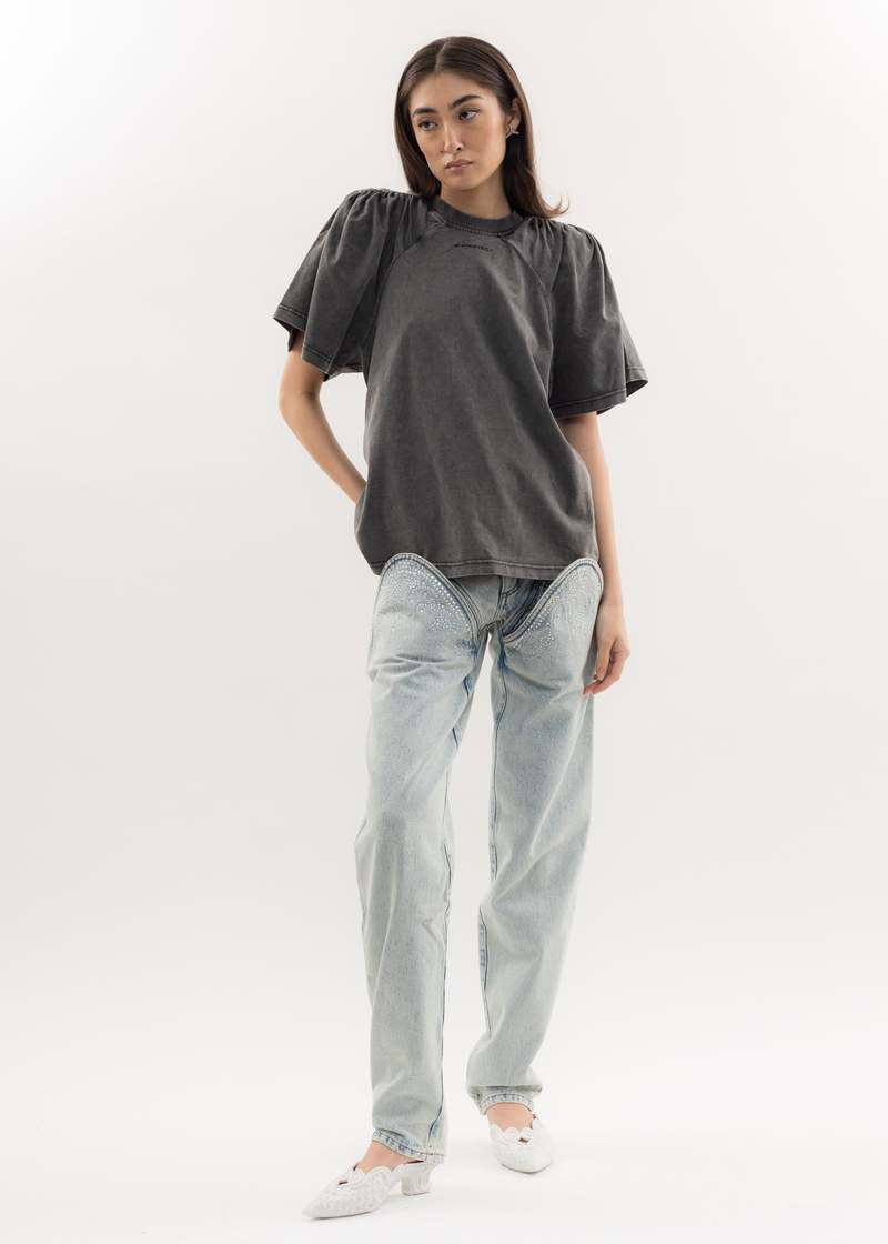 Y/project RUCHED SHOULDER T-Shirt - Grey | Garmentory