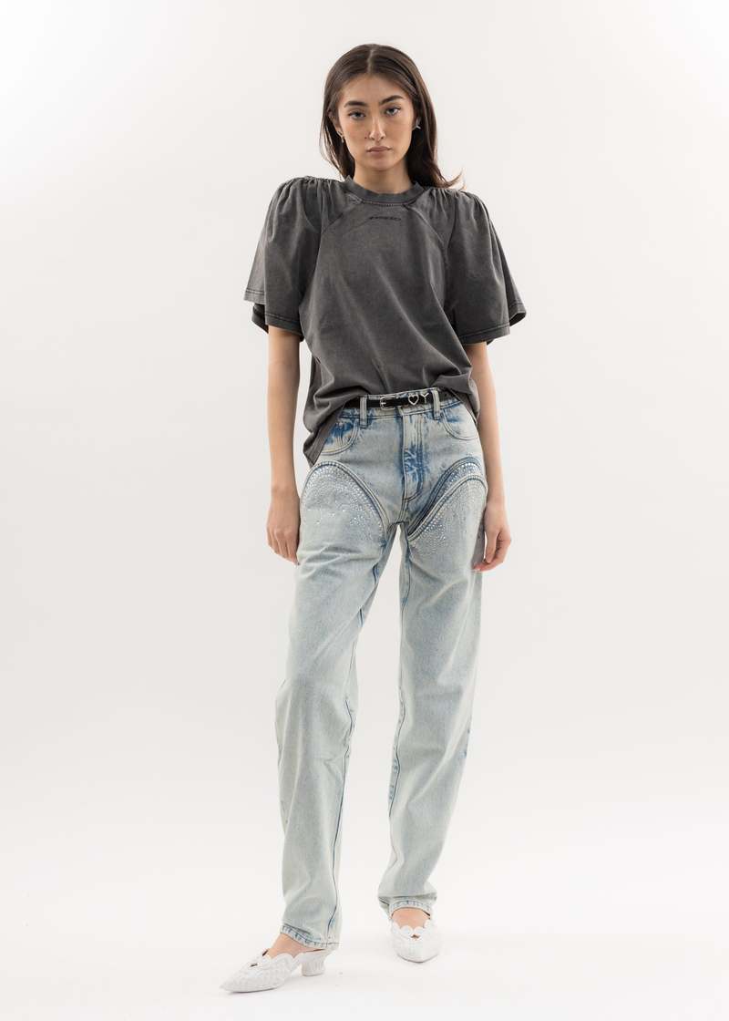 トップス Y PROJECT RUCHED SHOULDER T-SHIRT Y/Project Ruched Shoulder T-Shirt - Light Gray | Garmentory