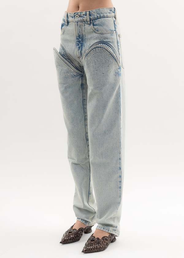 Y/project CUT OUT RHINESTONE Jeans - BLUE | Garmentory