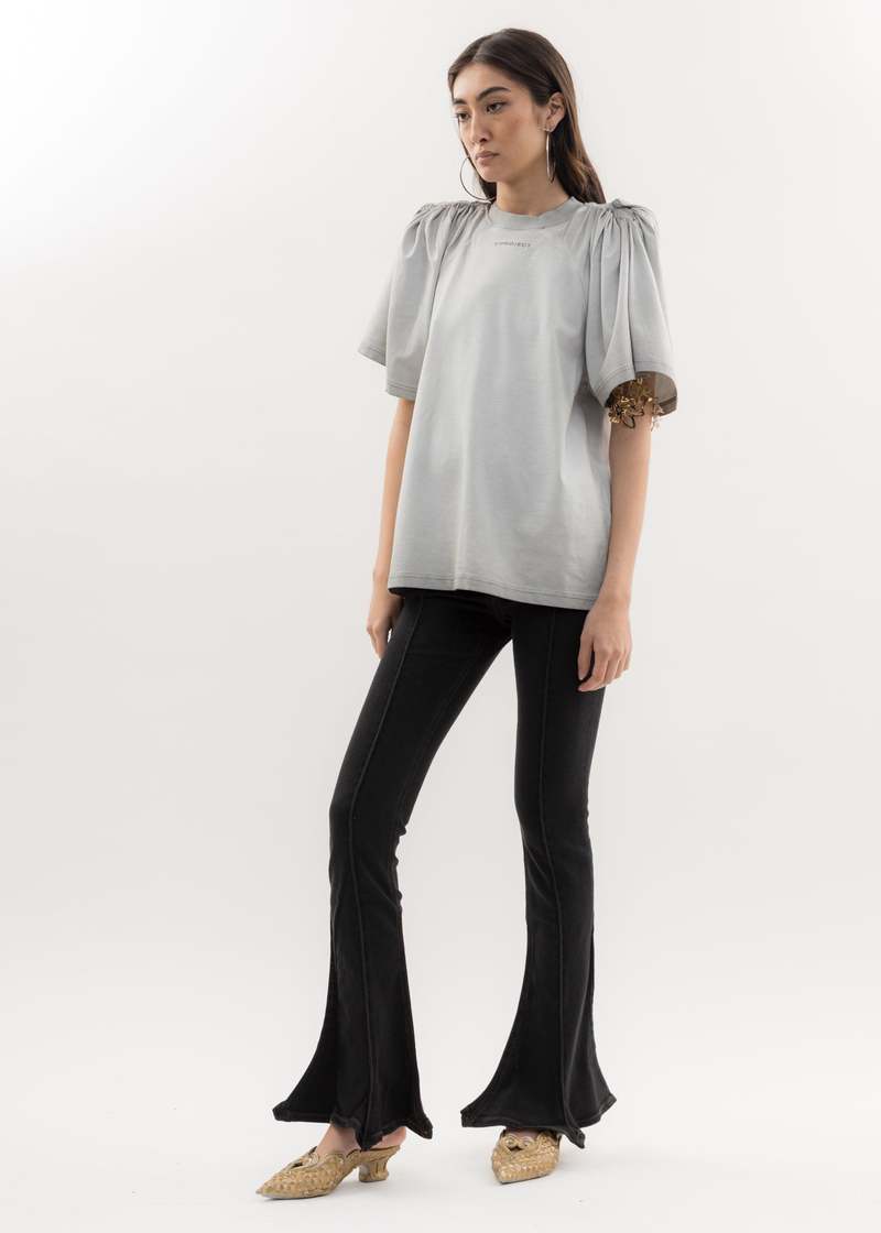 Y/project RUCHED SHOULDER T-Shirt - Light Grey | Garmentory