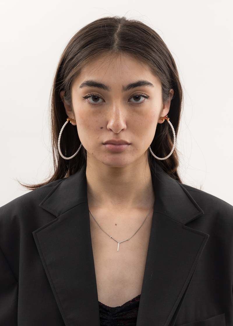 Y/project Maxi Y Pearl Hoops - Silver/Ruby | Garmentory Y/project Maxi Y Pearl Hoops - Silver/Ruby | Garmentory