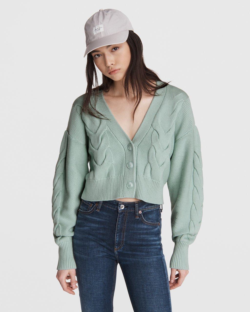 Rag & Bone - rag&bone ラグアンドボーン Taylor Cotton Cable Cardigan クロップドカーディガン WAS22S007AD07 ミントグリーン S Taylor-Cable-Cardigan-