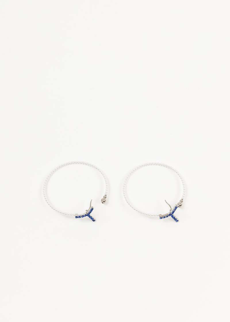 Y/project Maxi Y Pearl Hoops - Silver/Sapphire | Garmentory Y/project Maxi Y Pearl Hoops - Silver/Sapphire | Garmentory