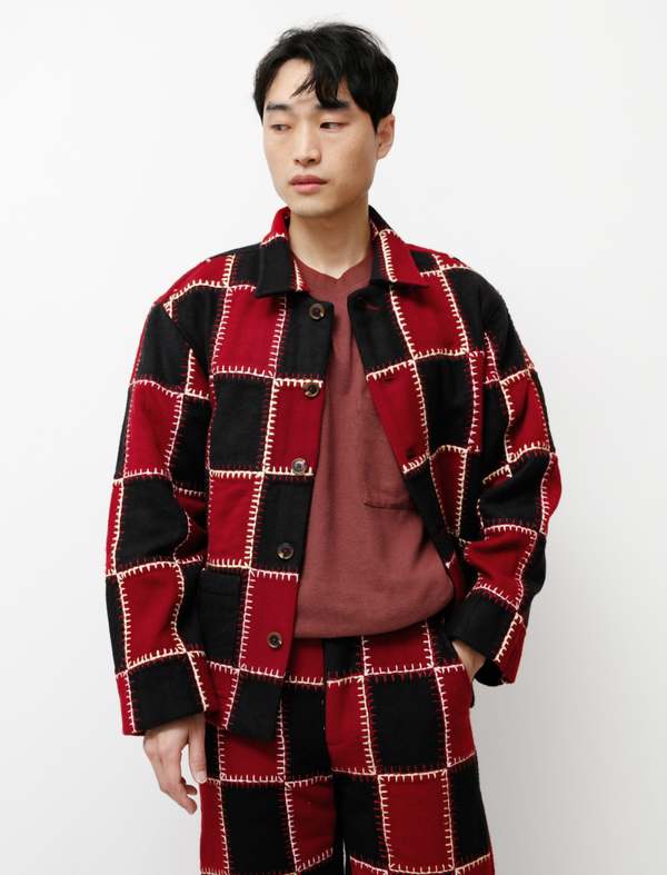 BODE Blanket Stitch Quilt Jacket - Red/Black | Garmentory