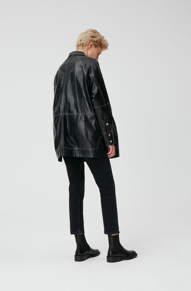 Ganni Oversized Shirt Jacket - Black Leather | Garmentory