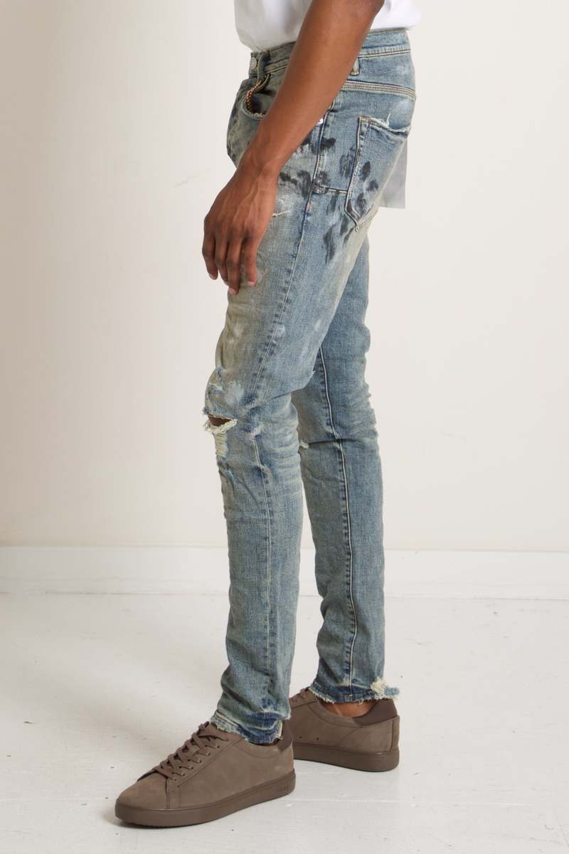 Purple Brand Worn Mid Destroy Mid Rise Slim - Indigo