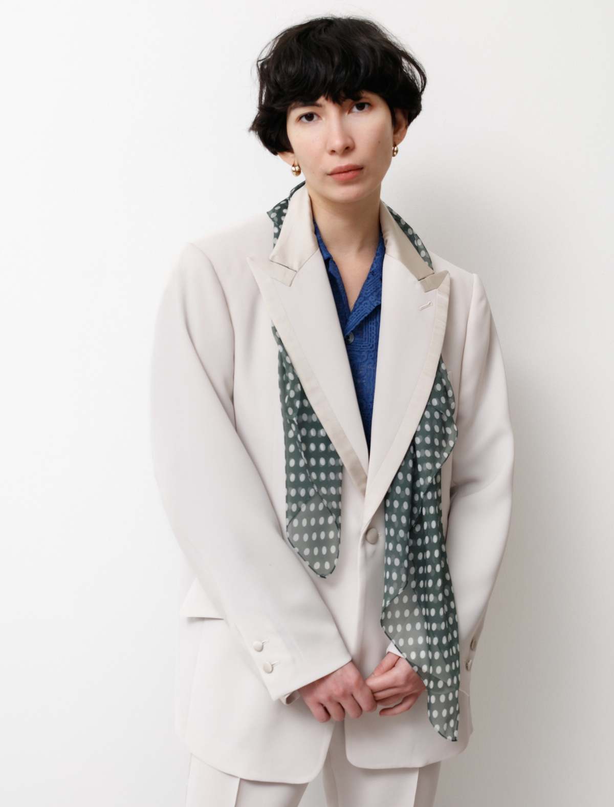 Needles Silk Scarf Polka Dot Green Garmentory