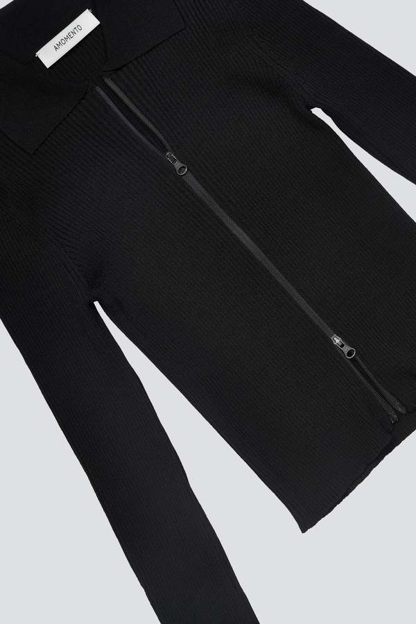 【AMOMENTO】RIB 2way zipup cardigan AMOMENTO Rib Two Way Zip-Up Cardigan - Black | Garmentory