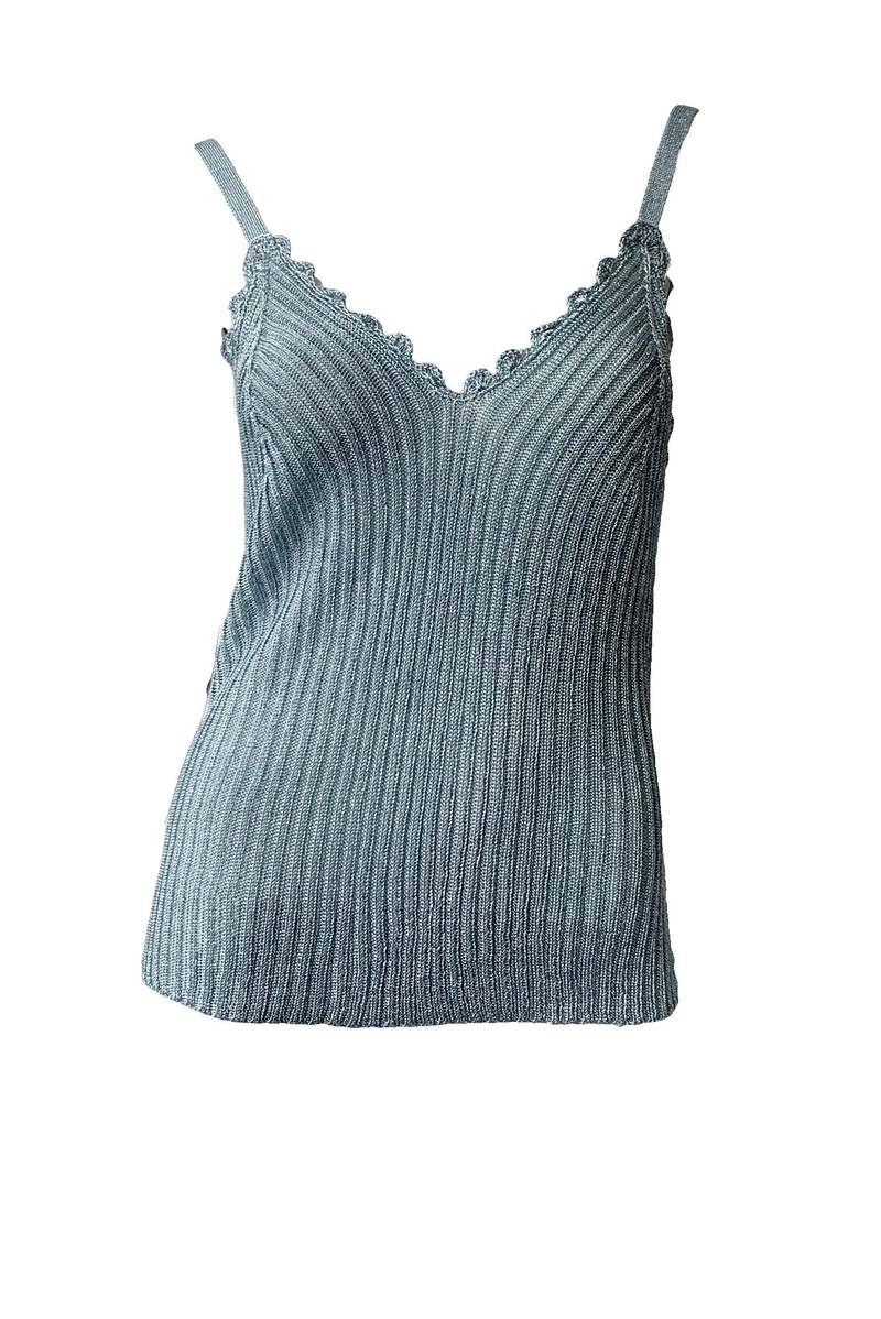Ganni Metallic Knit Strap Top - Heather | Garmentory