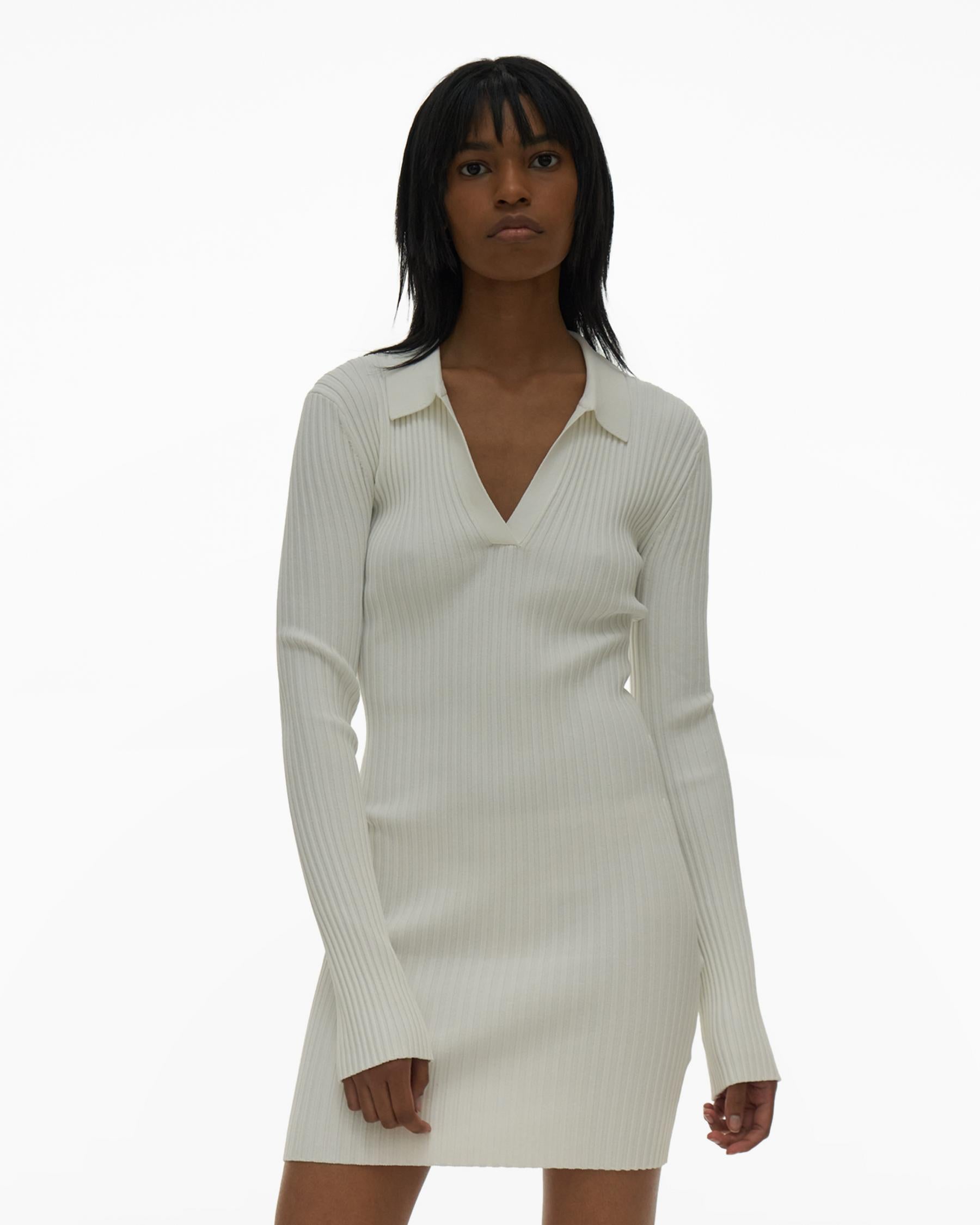 Helmut Lang Ribbed Polo Dress - White | Garmentory